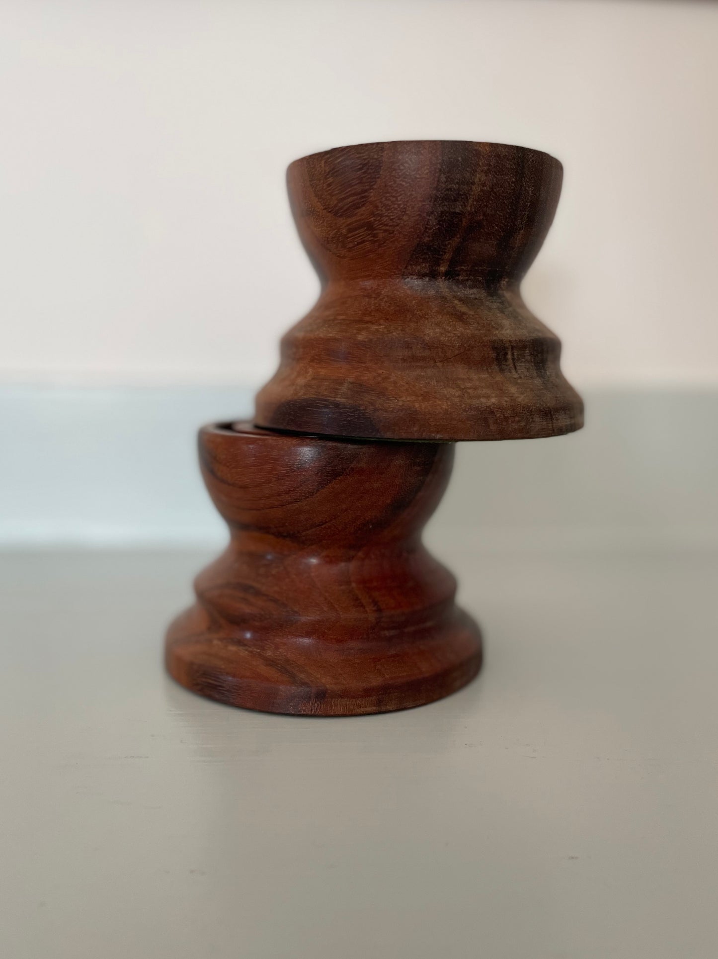 Turned Dark Wood Candle Holders
