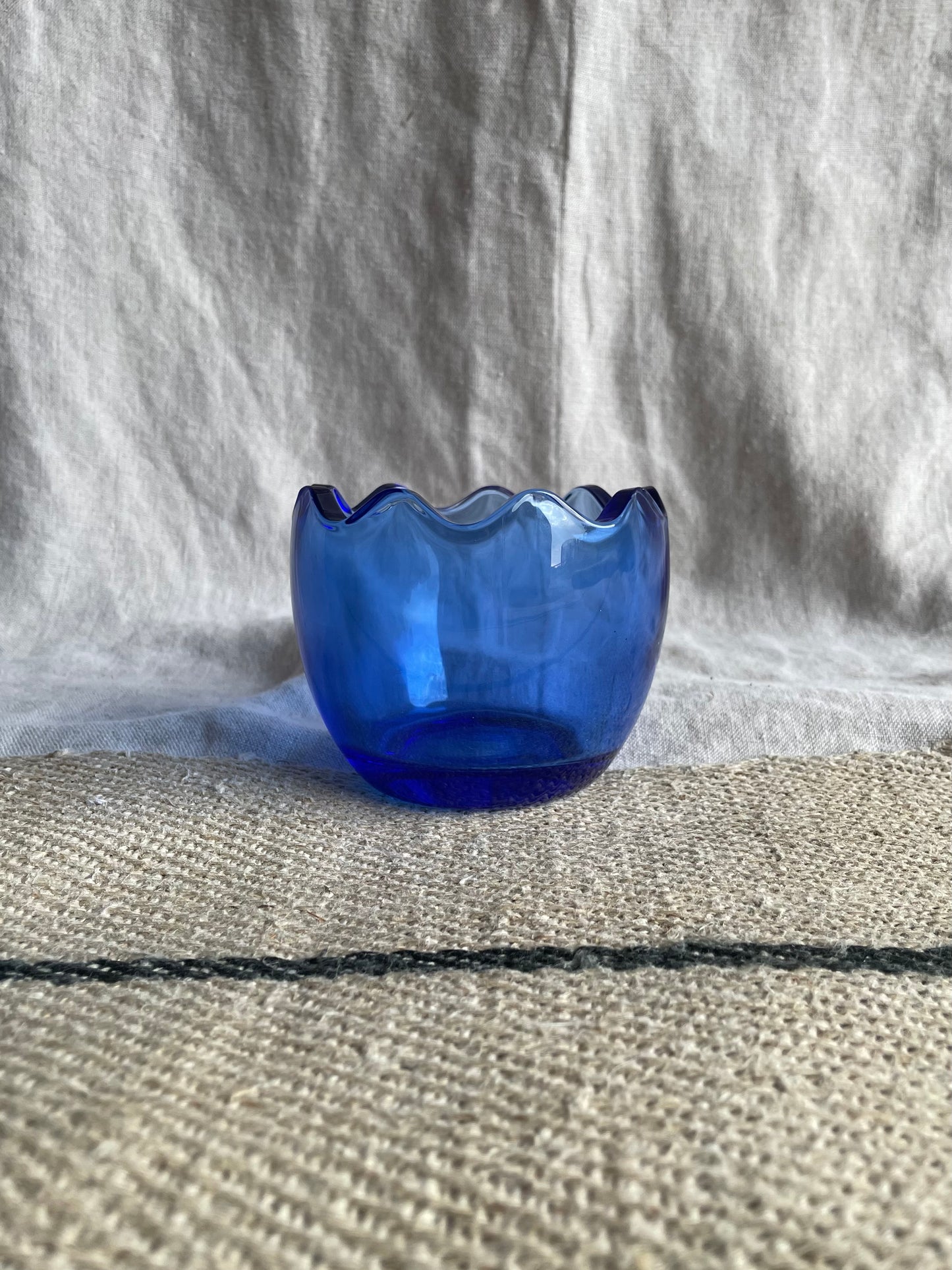 Sapphire Blue Glass Scallop Edge Bowl