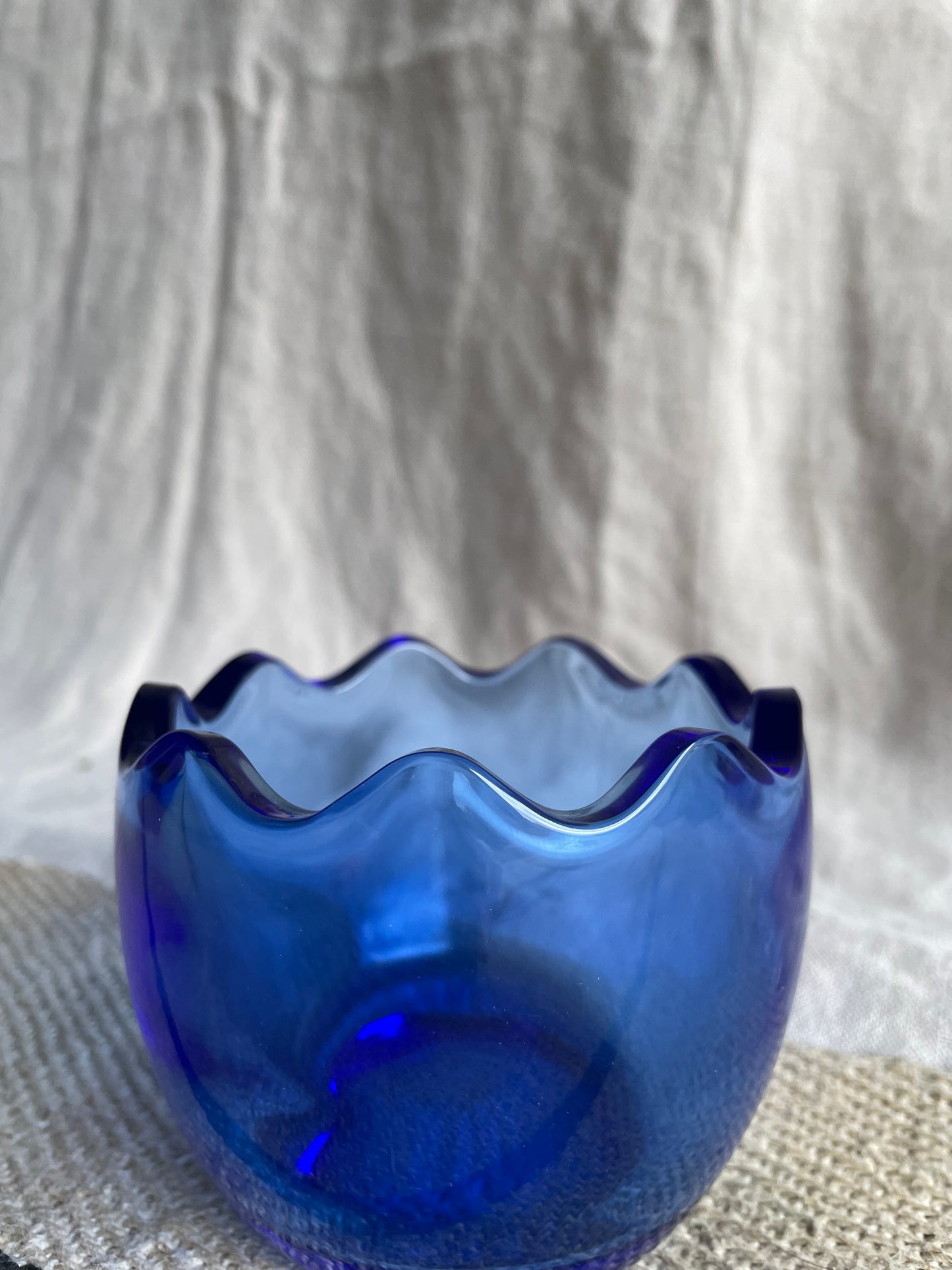 Sapphire Blue Glass Scallop Edge Bowl