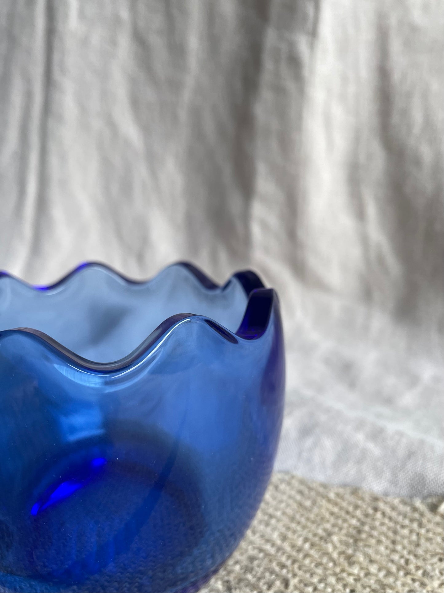 Sapphire Blue Glass Scallop Edge Bowl