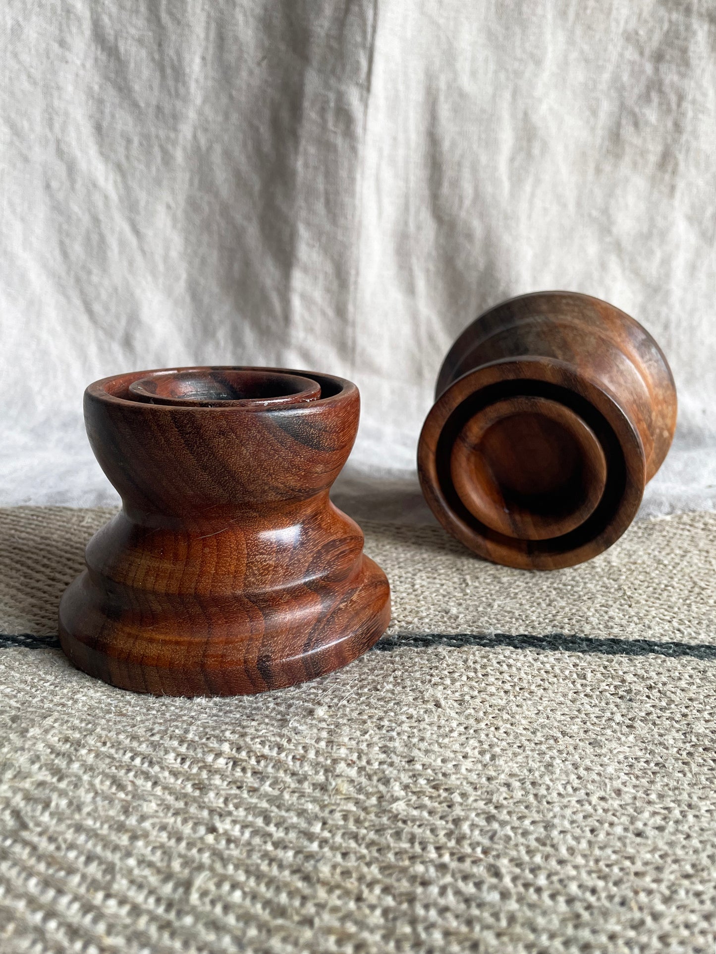 Turned Dark Wood Candle Holders