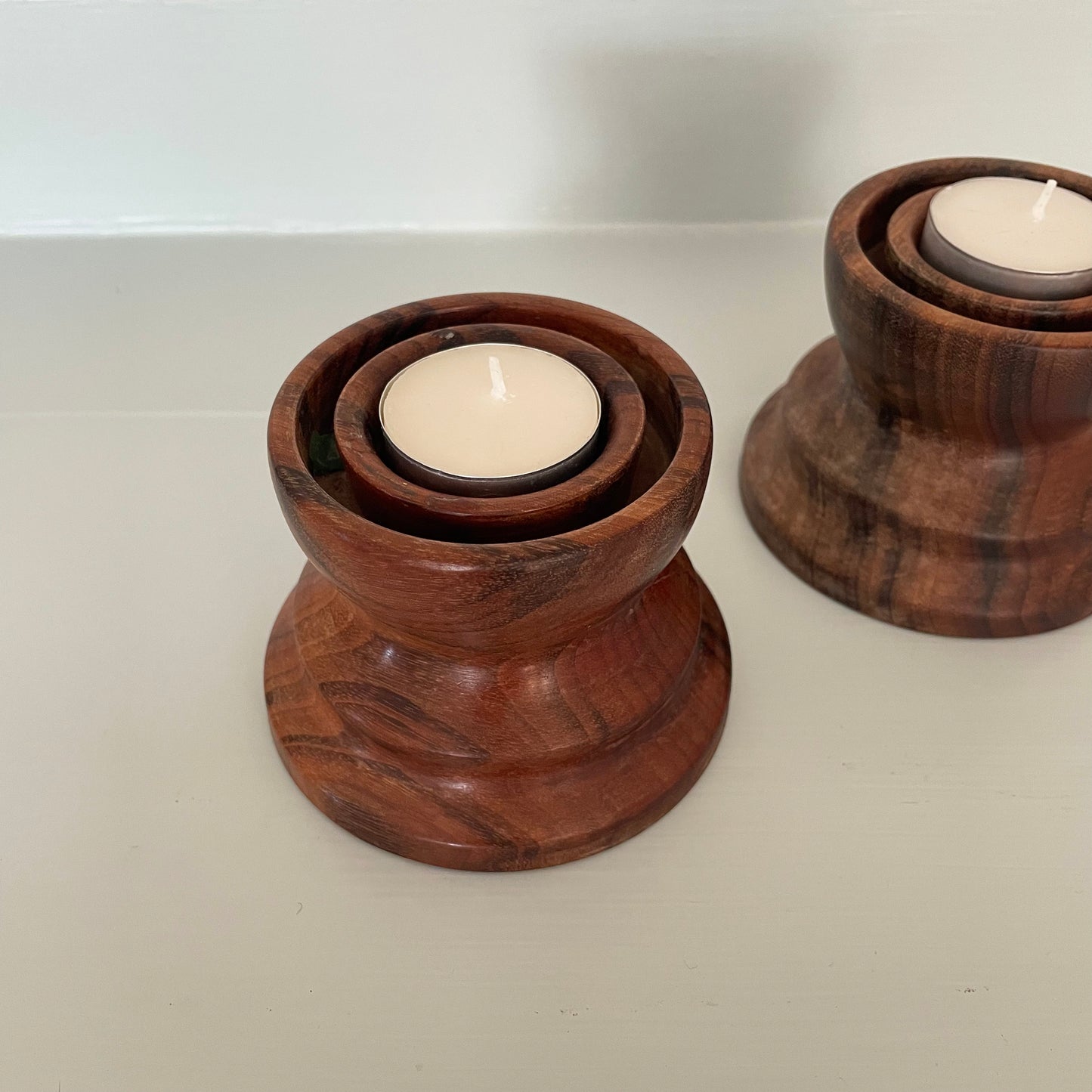 Turned Dark Wood Candle Holders