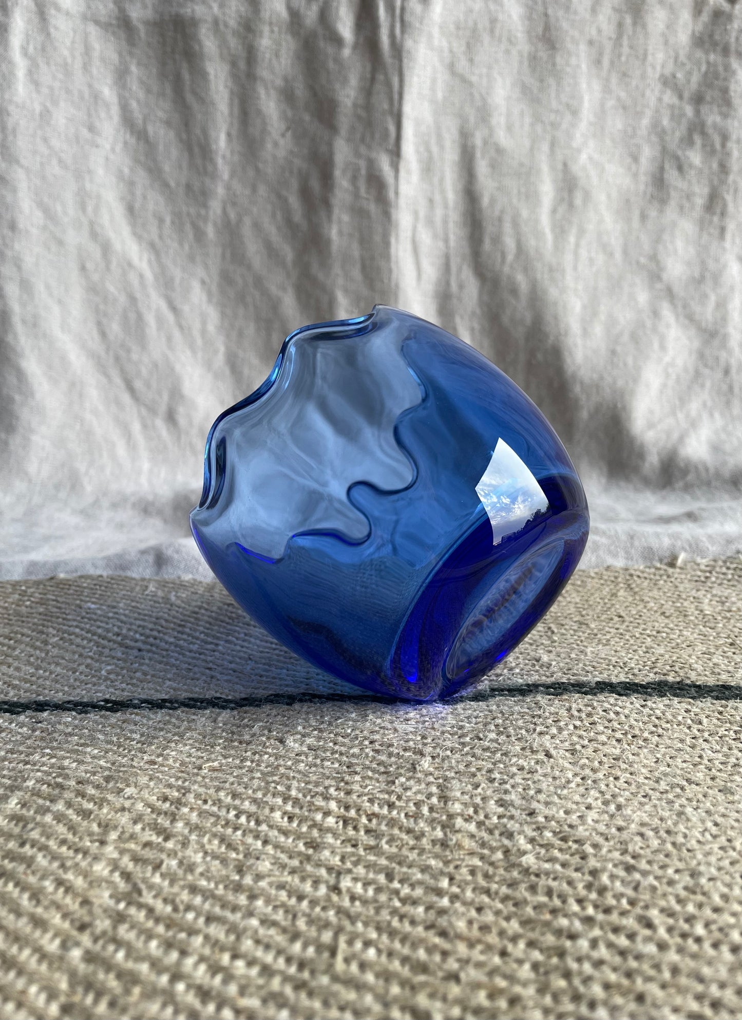 Sapphire Blue Glass Scallop Edge Bowl