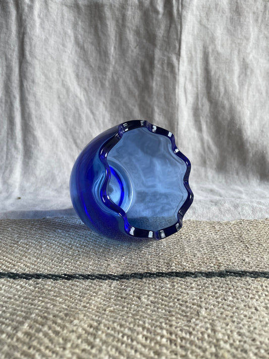 Sapphire Blue Glass Scallop Edge Bowl